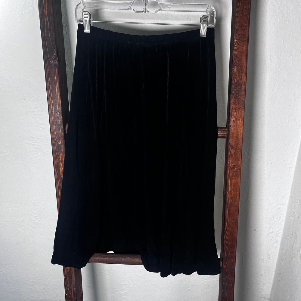 Chicos Travelers Black Ribbed Midi Skirt Elastic Waist Size 2 A-Line Made in USA - Picture 4 of 10